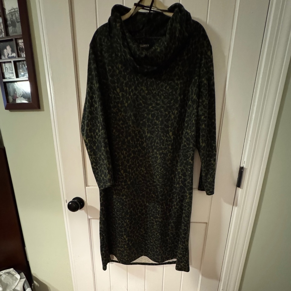 Green navy leopard print dress cowl neck,  Size 16W